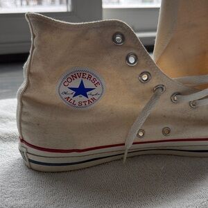 Original Converse Chuck Taylor All Star Cream High Tops w/Red & Blue Accents